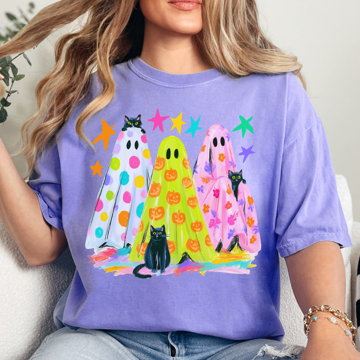 Colorful Girlie Ghost Printed Shirt
