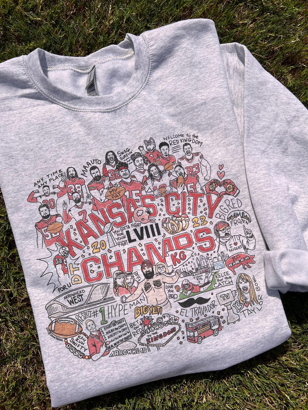 Kansas City Champs || LVIII || Unisex Printed Crew Sweatshirt, Ash
