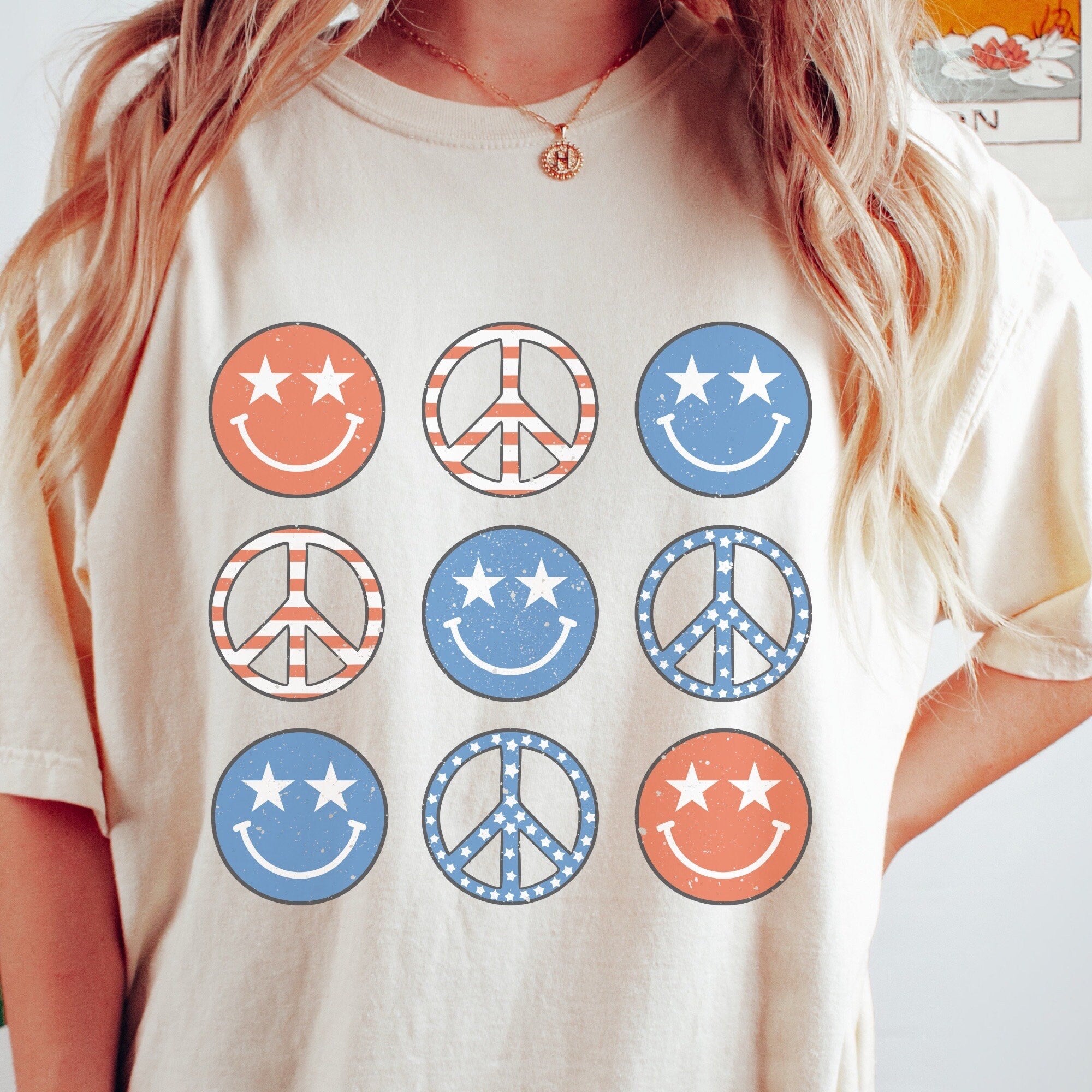 Red White Blue Peace Sign Comfort Colors Tee - 4th of July Unisex Shirt