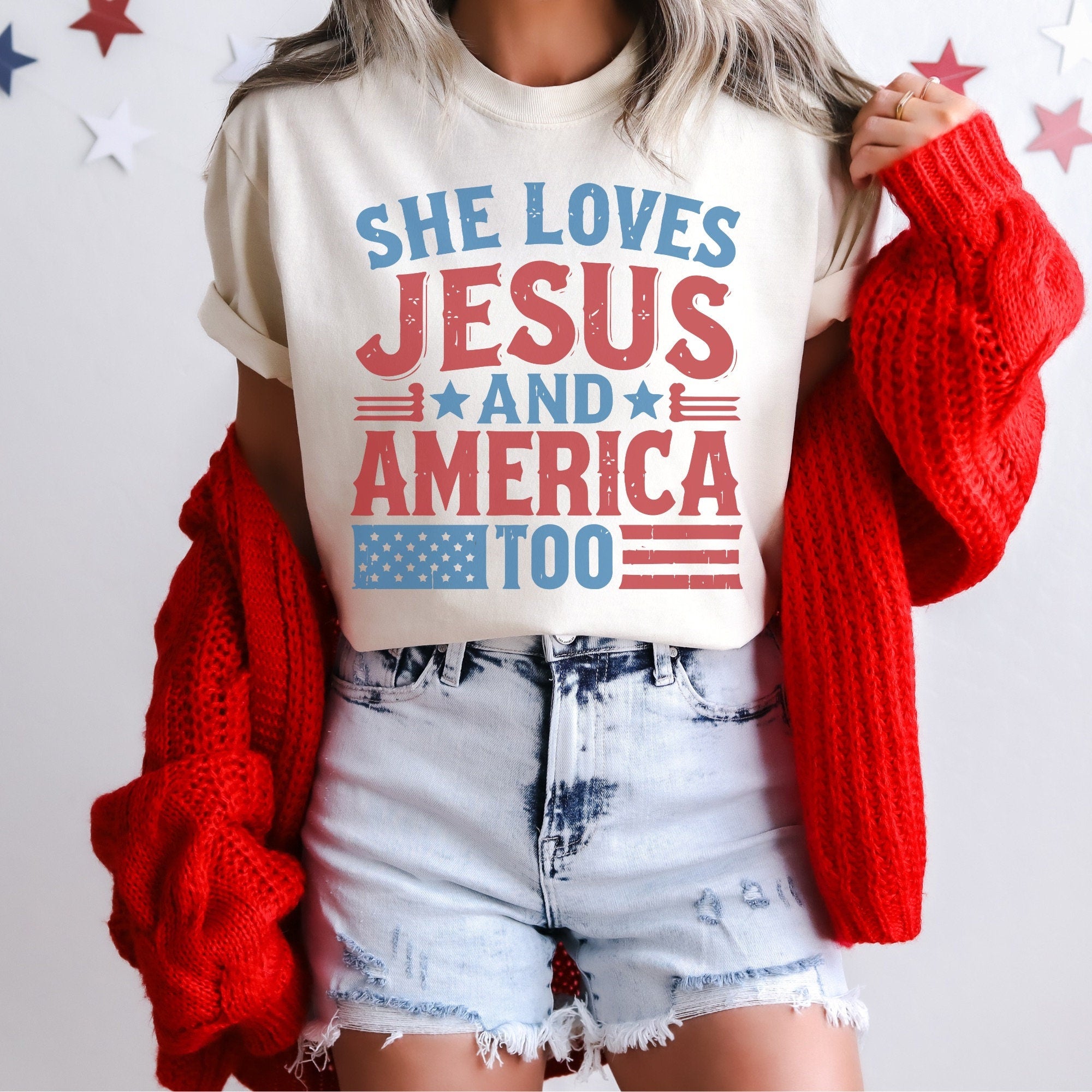 She Loves Jesus and America Too Tee - 4th of July Unisex Shirt