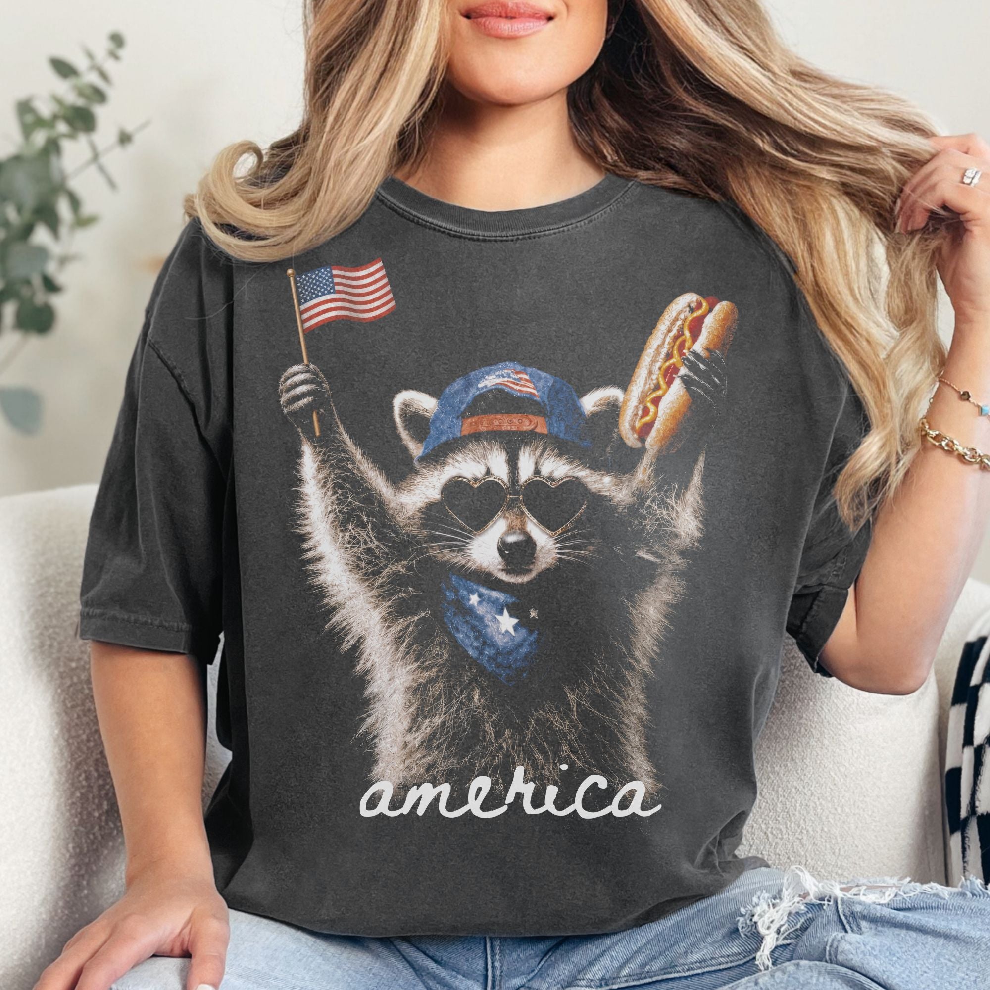 America Feral Raccoon Patriotic Printed Shirt