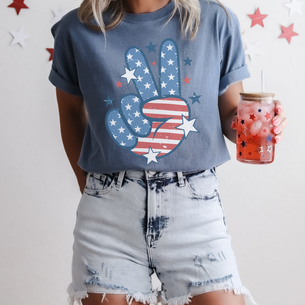 Retro American Flag Peace Sign Shirt - 4th of July Unisex Tee