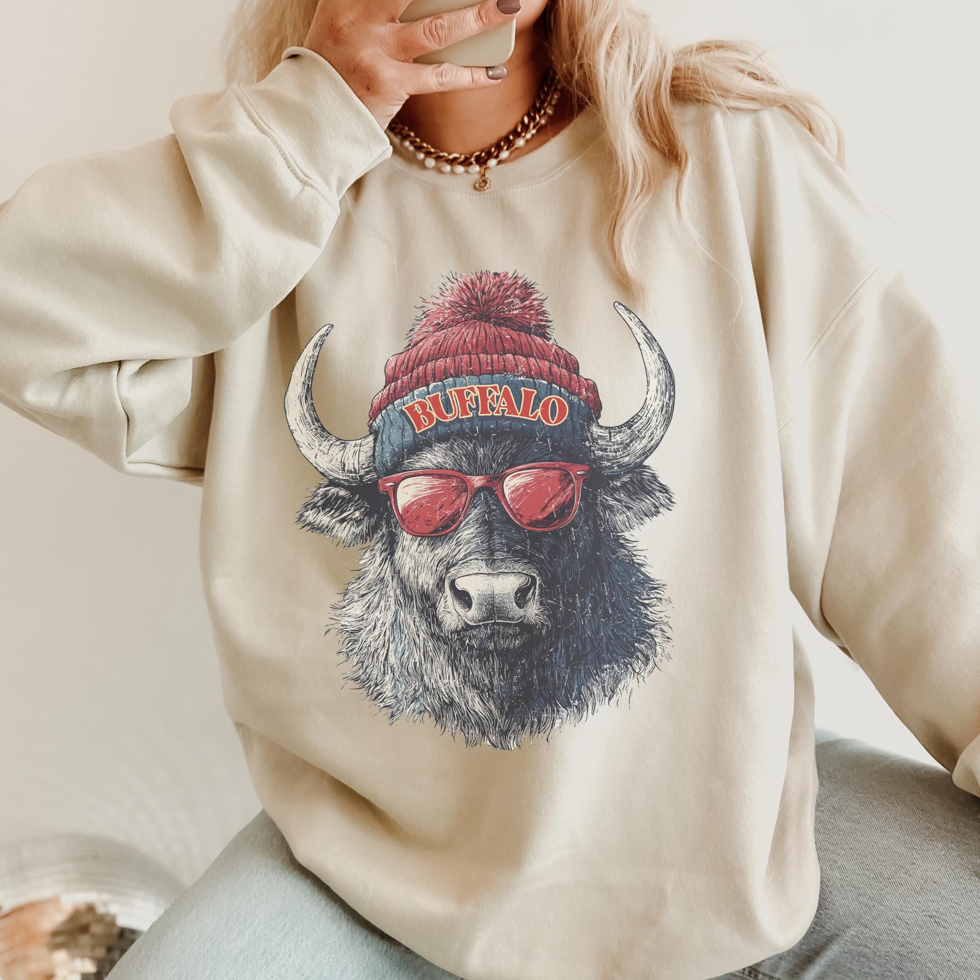 Vintage Cool Buffalo || Unisex Printed Crew Sweatshirt || New York