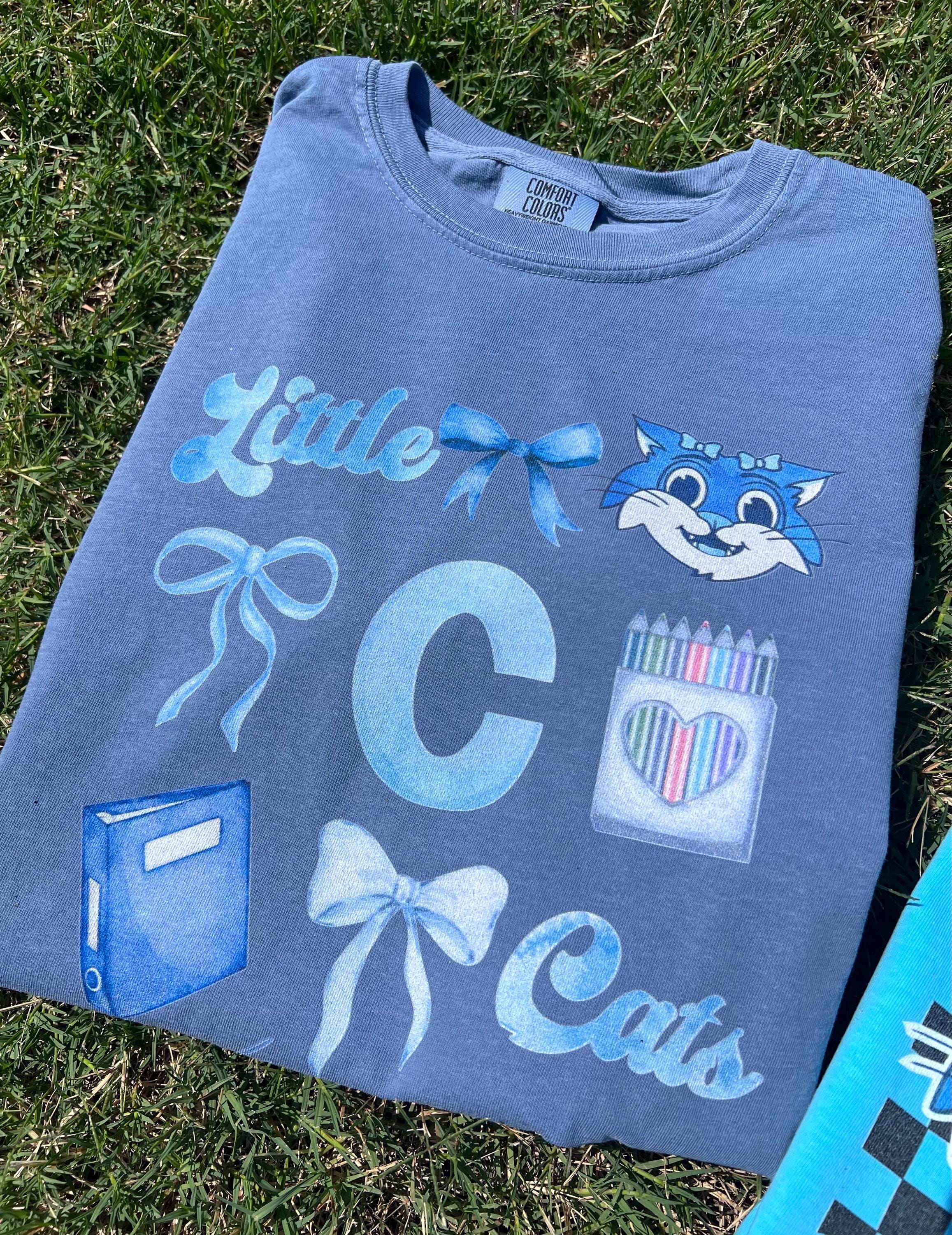 Watercolor Little Cats Bow Shirt: School Mascot Comfort Colors Tee